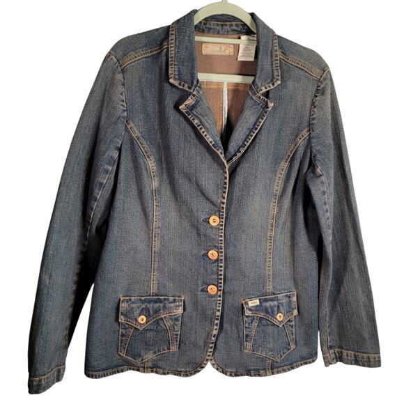 Levi Strauss Denim Blazer XL Women’s Blue Stretch 3-Button Western Jacket - Picture 1 of 10